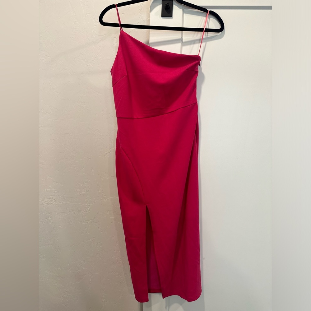 Hello Molly one-shoulder midi-dress, size 10 US, Brand New w/ Tags, Pink Fuchsia
